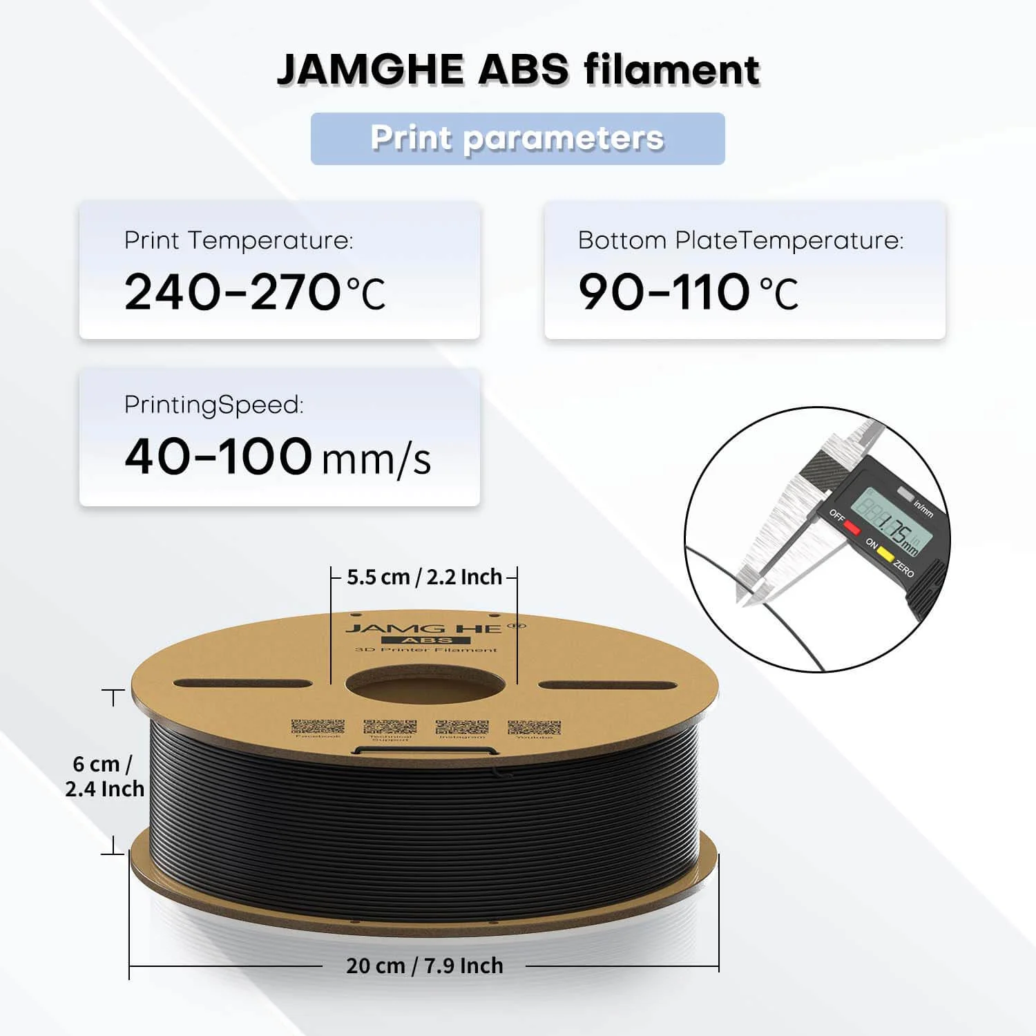 Filament pour imprimante 3D Jamghe ABS bleu, 1,75 mm, 1 kg 2 Filament pour imprimante 3D Jamghe ABS bleu, 1,75 mm, 1 kg