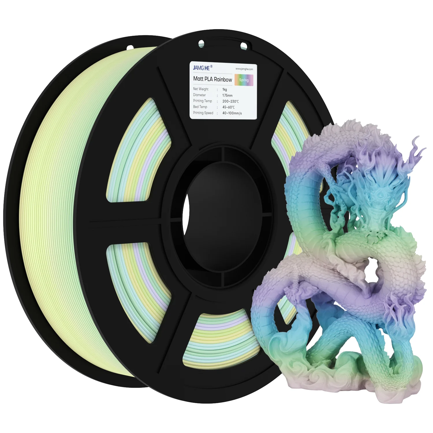 Filament pour imprimante 3D Jamghe Matte PLA Rainbow (violet-bleu-jaune-rouge), 1,75 mm, 1 kg 1 Filament pour imprimante 3D Jamghe Matte PLA Rainbow (violet-bleu-jaune-rouge), 1,75 mm, 1 kg