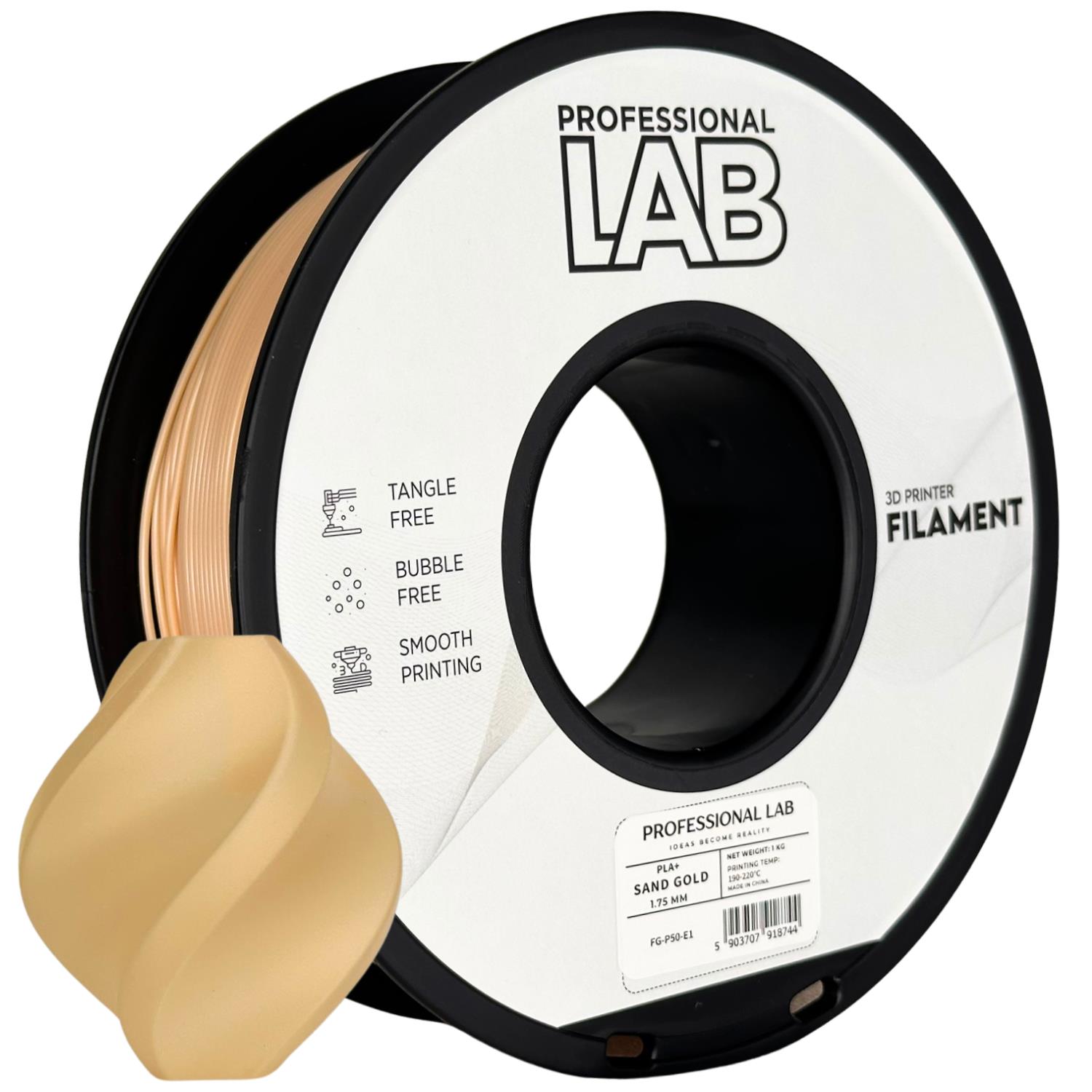 Filament pour imprimante 3D Prof. Lab PLA+ Sand Gold 1,75 mm 1 kg 1 Filament pour imprimante 3D Prof. Lab PLA+ Sand Gold 1,75 mm 1 kg
