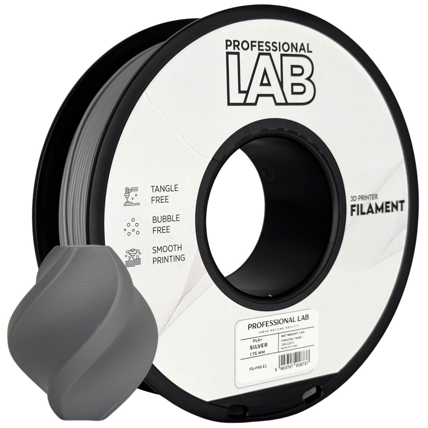 Filament pour imprimante 3D Prof. Lab PLA+ argent 1,75 mm 1 kg 1 Filament pour imprimante 3D Prof. Lab PLA+ argent 1,75 mm 1 kg