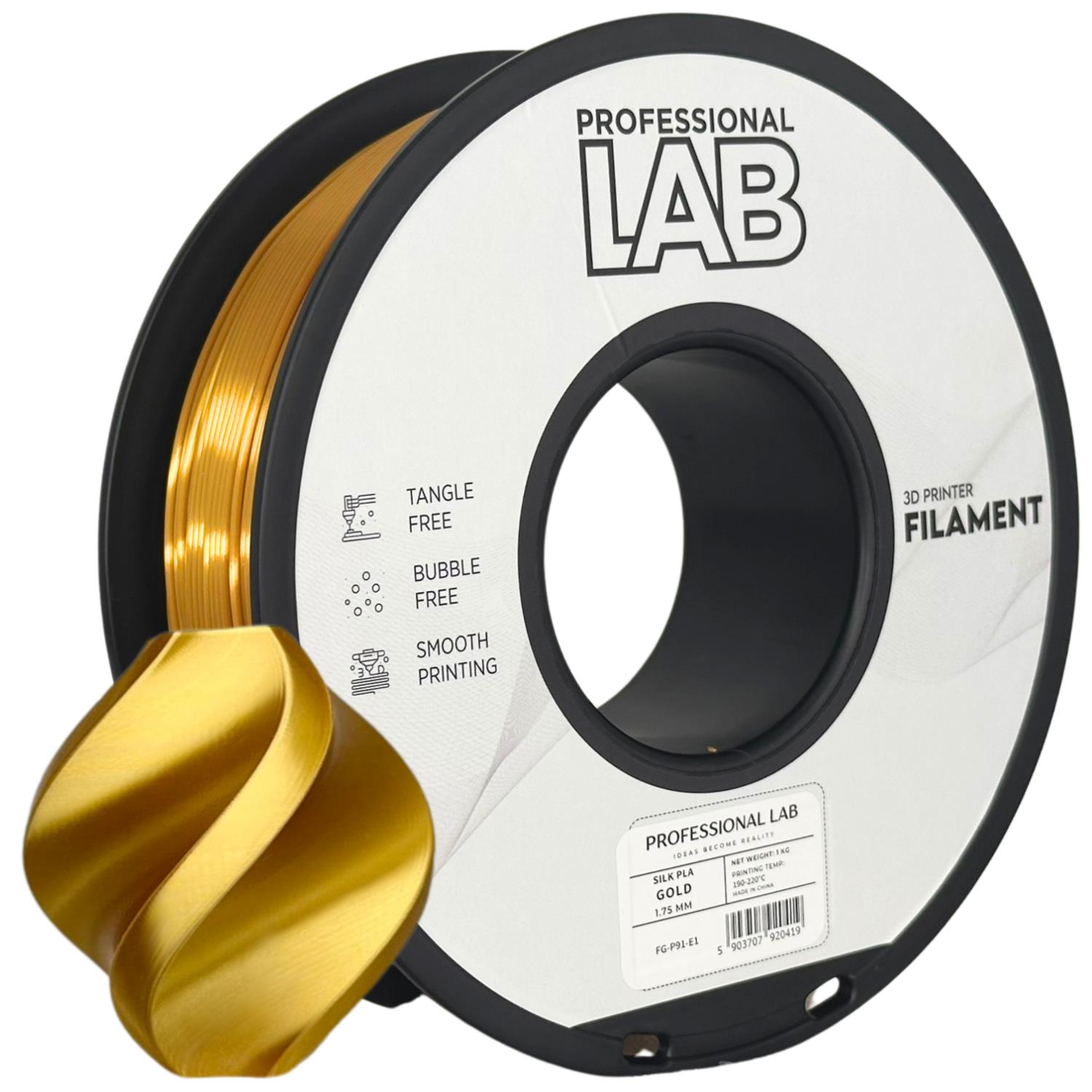 Filament pour imprimante 3D Prof. Lab Silk PLA Gold 1,75 mm 1 kg 1 Filament pour imprimante 3D Prof. Lab Silk PLA Gold 1,75 mm 1 kg