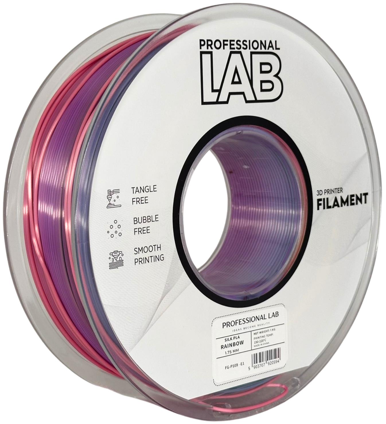Filament pour imprimante 3D Prof. Lab Silk PLA Rainbow 1,75 mm 1 kg 1 Filament pour imprimante 3D Prof. Lab Silk PLA Rainbow 1,75 mm 1 kg