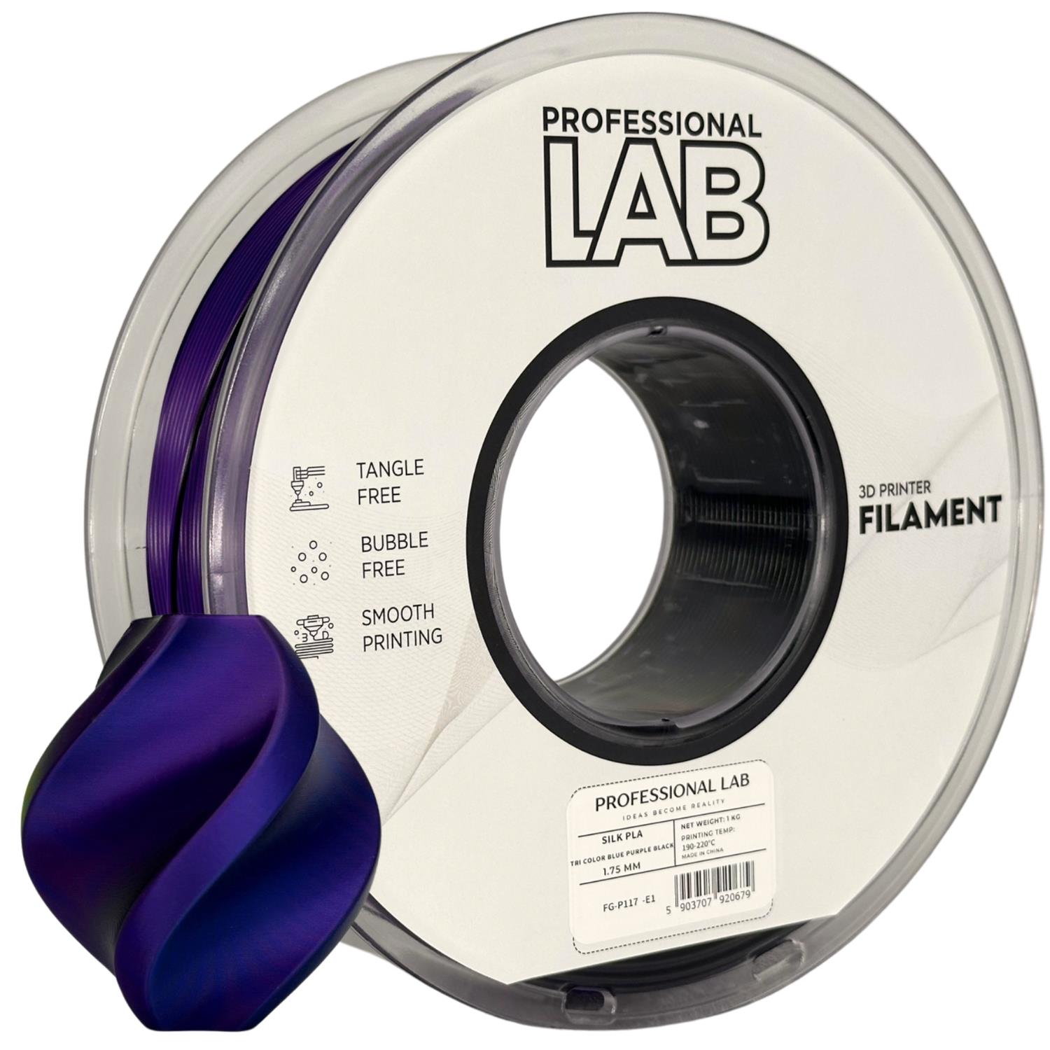 Filament pour imprimante 3D Prof. Lab Silk PLA Trois couleurs bleu, violet, noir 1,75 mm 1 kg 1 Filament pour imprimante 3D Prof. Lab Silk PLA Trois couleurs bleu, violet, noir 1,75 mm 1 kg