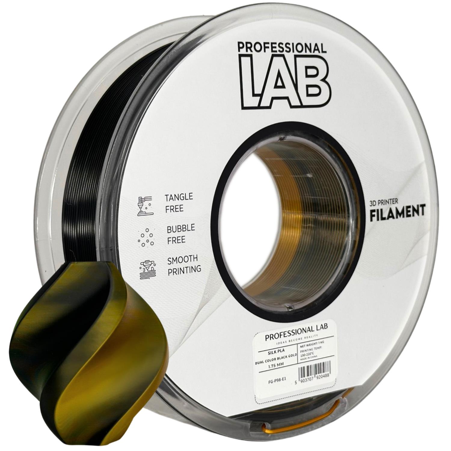 Filament pour imprimante 3D Prof. Lab Silk PLA double couleur noir-or 1,75 mm 1 kg 1 Filament pour imprimante 3D Prof. Lab Silk PLA double couleur noir-or 1,75 mm 1 kg