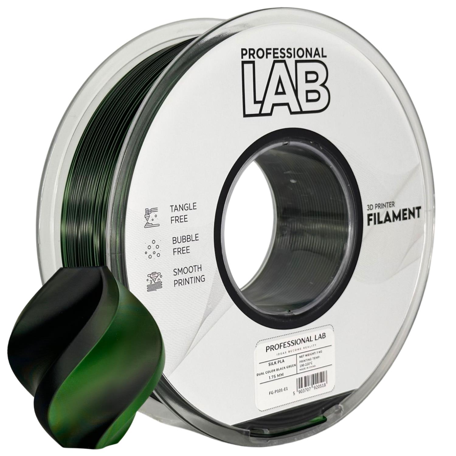 Filament pour imprimante 3D Prof. Lab Silk PLA double couleur noir vert 1,75 mm 1 kg 1 Filament pour imprimante 3D Prof. Lab Silk PLA double couleur noir vert 1,75 mm 1 kg
