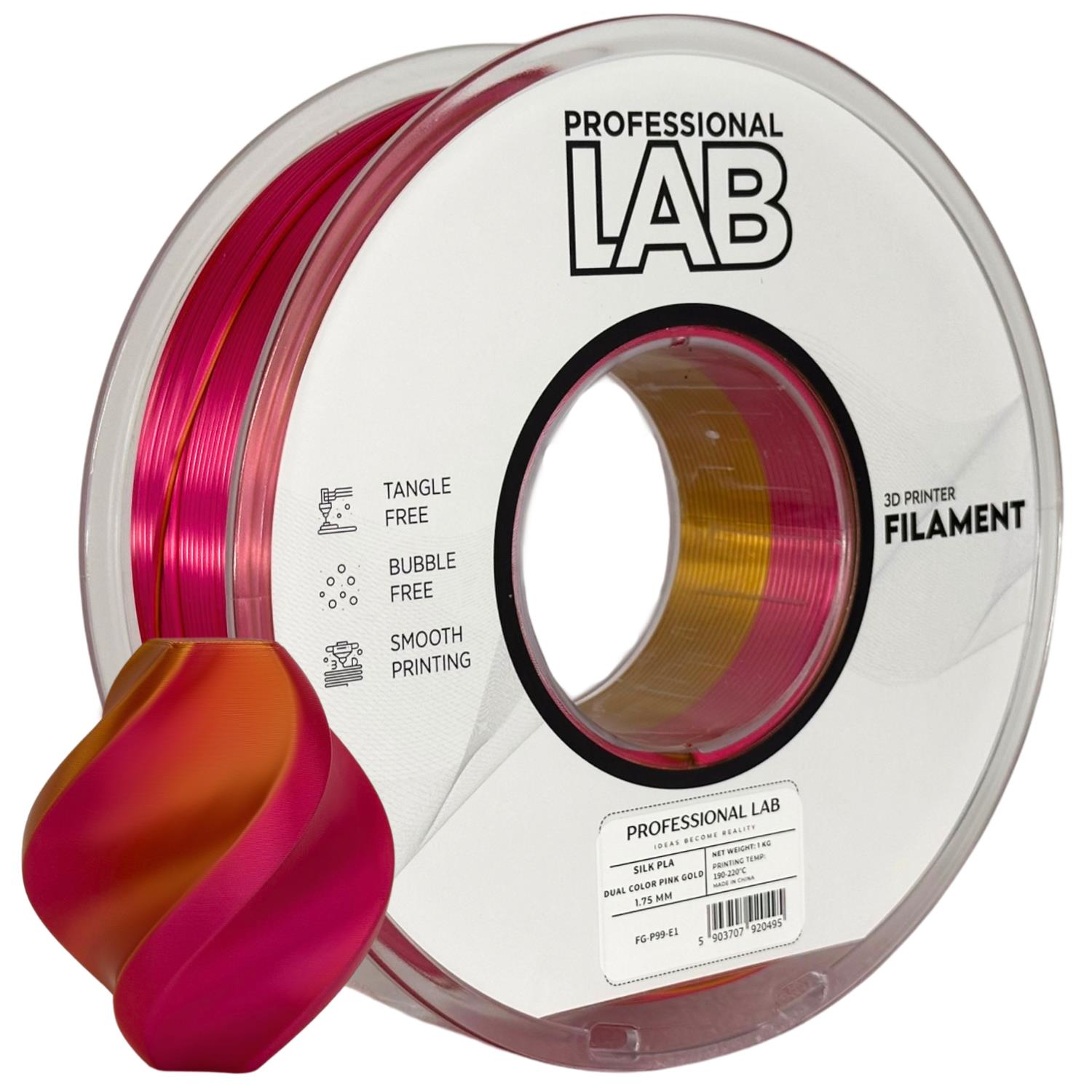Filament pour imprimante 3D Prof. Lab Silk PLA double couleur or rose 1,75 mm 1 kg 1 Filament pour imprimante 3D Prof. Lab Silk PLA double couleur or rose 1,75 mm 1 kg
