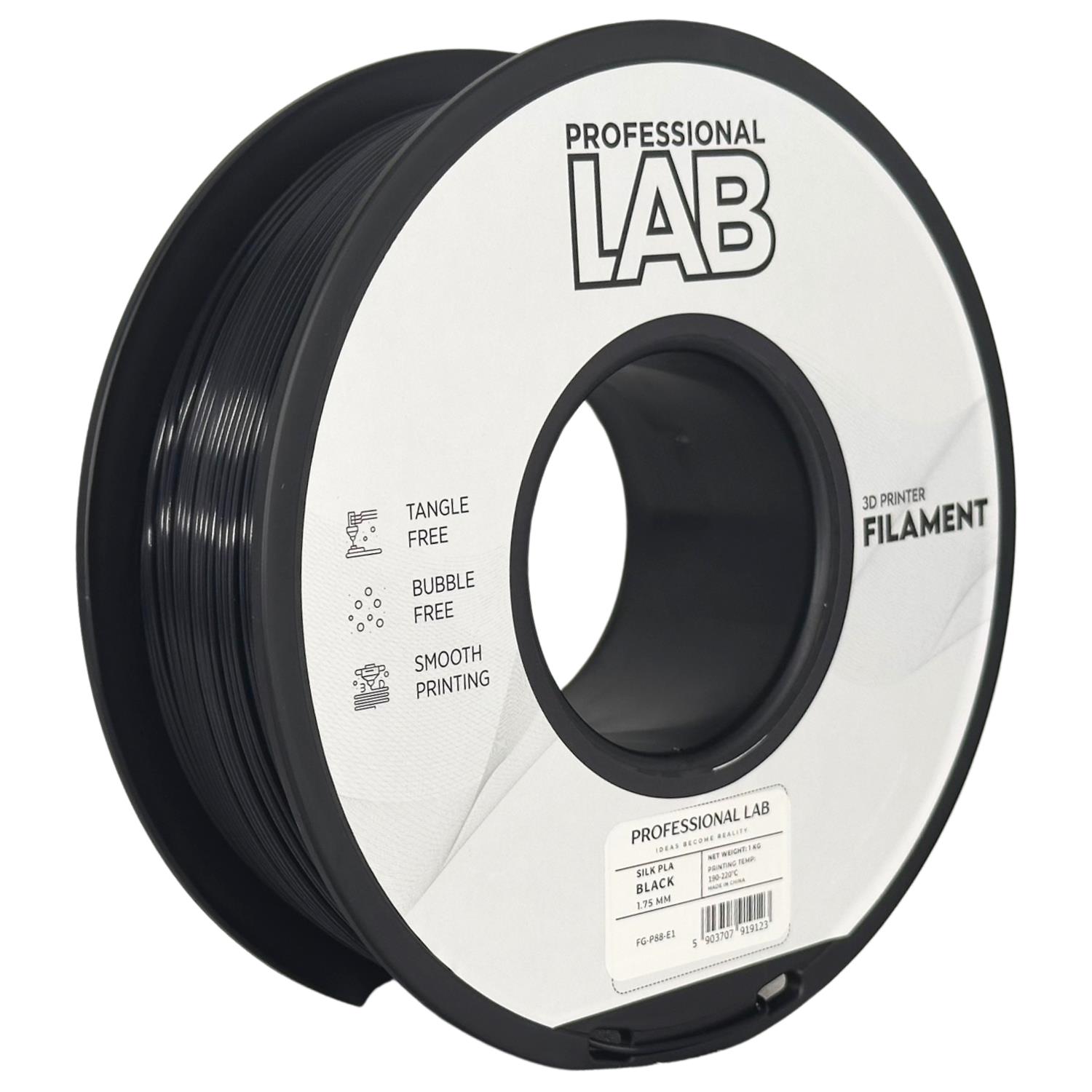 Filament pour imprimante 3D Prof. Lab Silk PLA noir 1,75 mm 1 kg 1 Filament pour imprimante 3D Prof. Lab Silk PLA noir 1,75 mm 1 kg