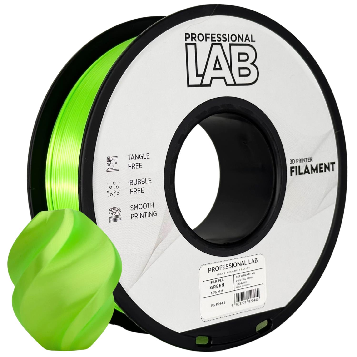 Filament pour imprimante 3D Prof. Lab Silk PLA vert 1,75 mm 1 kg 1 Filament pour imprimante 3D Prof. Lab Silk PLA vert 1,75 mm 1 kg